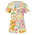 thumbnail image 5 of Gamivast Scrubs for Women Floral Print V-Neck Short Sleeve Nursing Scrubs Casual Stretch Breathable Scrub Tops with Pockets Medical Uniform, 5 of 5