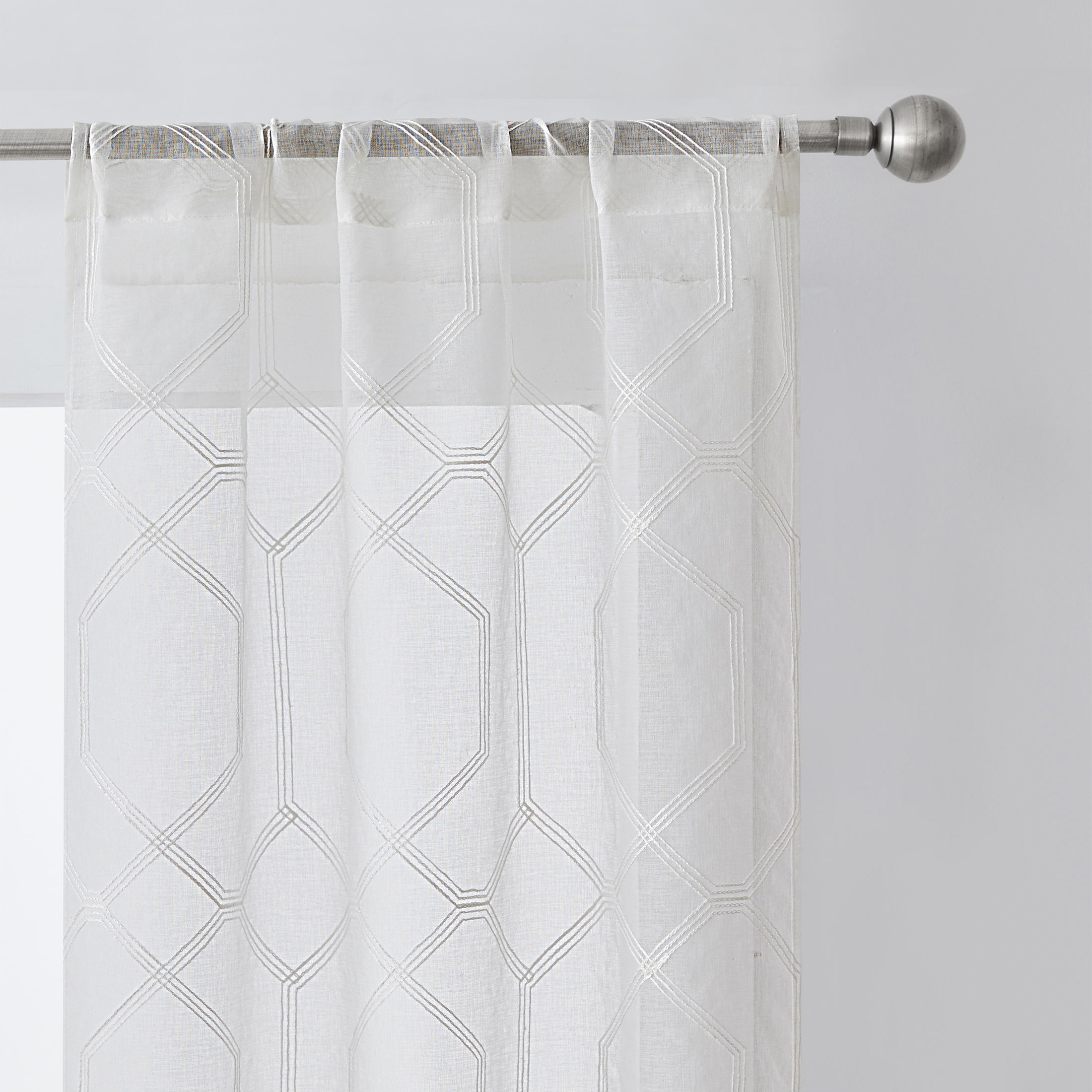 Mainstays Modern Geometric Sheer Curtains, Set of 4, White photo 3