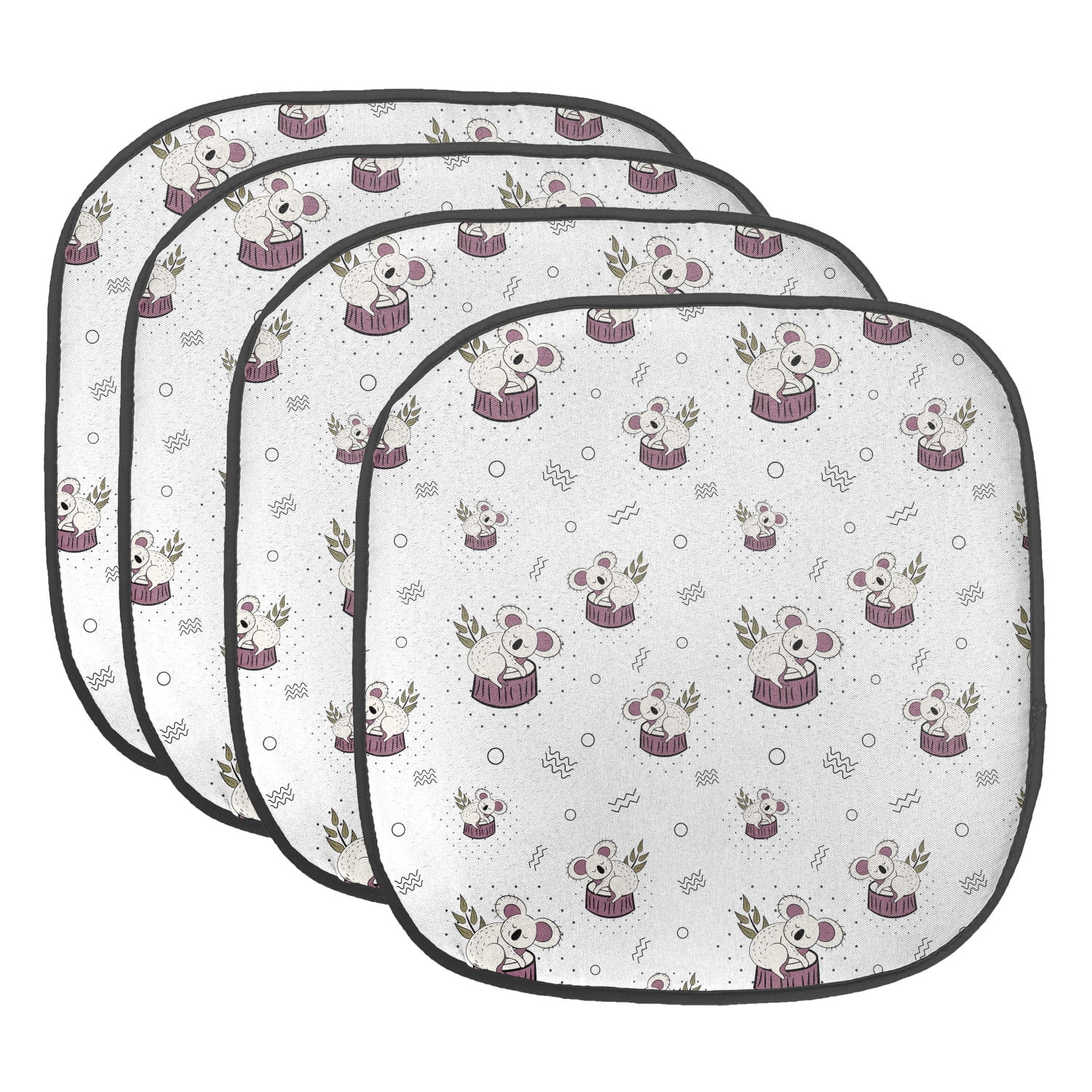 Animal Chair Seating Cushion Set of 4, Bear Koalas Pattern on a Plain