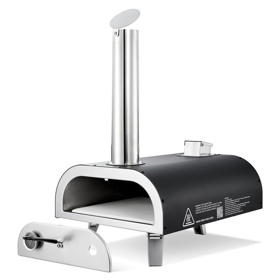 Dual Fuel Pizza Oven Outdoor, 12 in Wood Fire & Propane Gas Pizza Oven, Portable Pellet & Propane Pizza-Maker with Thermometer, Iron Spray Black Shell Pizza-Cook for Outside Camping & Backyard