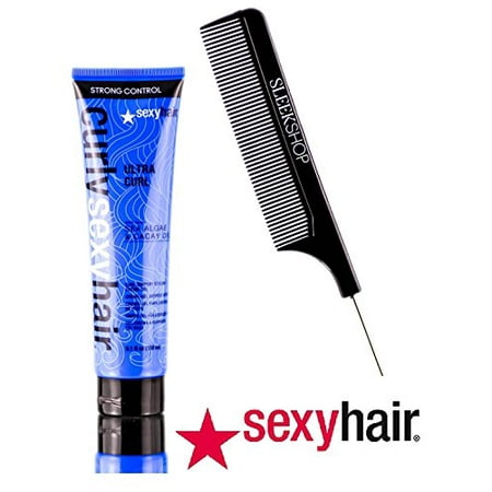Curly Sexy Hair ULTRA Curl Styling Creme Gel Strong Control (with Sleek Steel Pin Tail Comb) (5.1 oz - (Best Hair Gel For Comb Over)