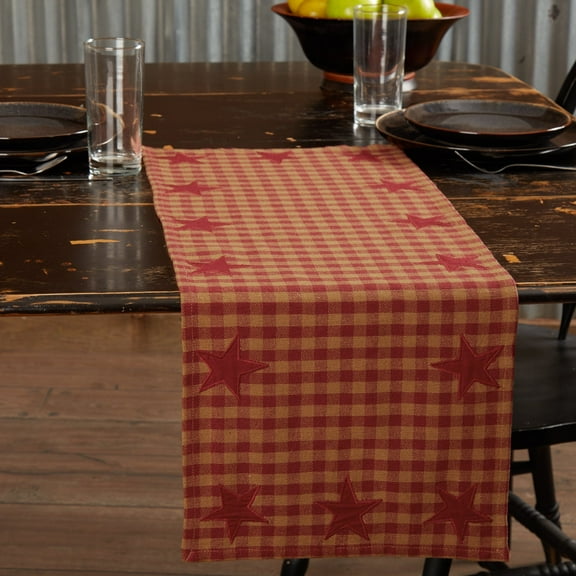 VHC Brands, Burgundy Star, Cotton, 13x36, Woven Runner, Red