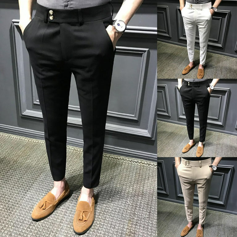 Fashion Men Regular Stretch Casual Button Slim Fit Business Trouser Suit  Pants