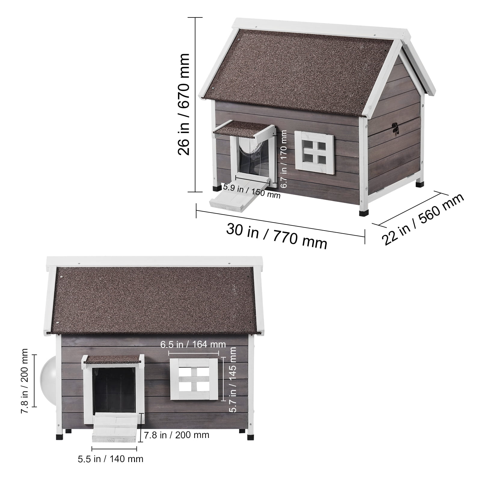 KFFKFF Exterior Feline Abode, Resistant to Weather, Accommodates Numerous Cats, Outdoor Timber Feline Home with Spacious Side Entry, PVC Entry Covers, Unsealed Top and Transparent Pane
