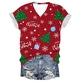 thumbnail image 2 of Fiudx Ofertas Flash Del Día Top de Manga Corta con Cuello En V y Estampado Navideño para Mujer, 2 of 3