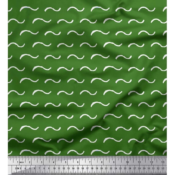 Soimoi Green Silk Fabric Artistic Waves Abstract Print Fabric by Yard 42 Inch Wide
