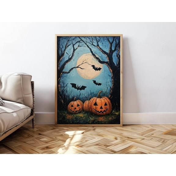 YaHaku Vintage Halloween Painting Pumpkin Poster Spooky Wall Art Halloween Print Bats Wall Decor Halloween Poster Trendy Dark
