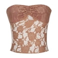 thumbnail image 5 of qolati Women Mesh Strapless Corset Top Y2k Floral Lace Tube Top Fashion See Through Going Out Bandeau Bustier Bralettes,Pink,XL, 5 of 9