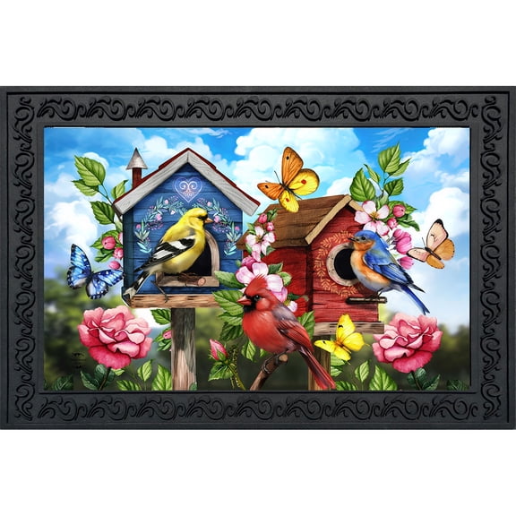 Briarwood Lane Spring Doormat 30x18 Indoor Outdoor Floral Birdhouses For Spring Doormat