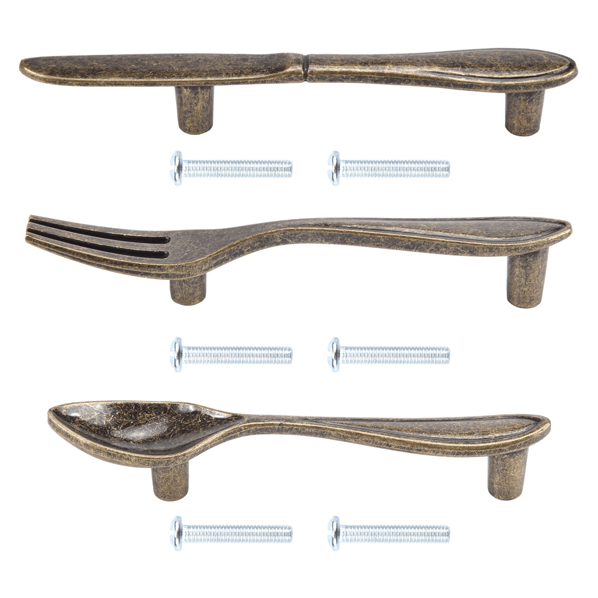 15 Pcs Knife Spoon Fork Kitchen Cabinet Closet Drawer Pull Handles Knobs 3-Inch Center to Center Bronze Zinc alloy