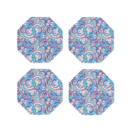 

Drink Coasters Set of 4 Paisley Pattern No.90107 Leather Coasters for Coffee Table Protector Heat Resistant Cute Coasters for Home Decor Housewarming Gifts Bar Kitchen 4 Inch Octagon