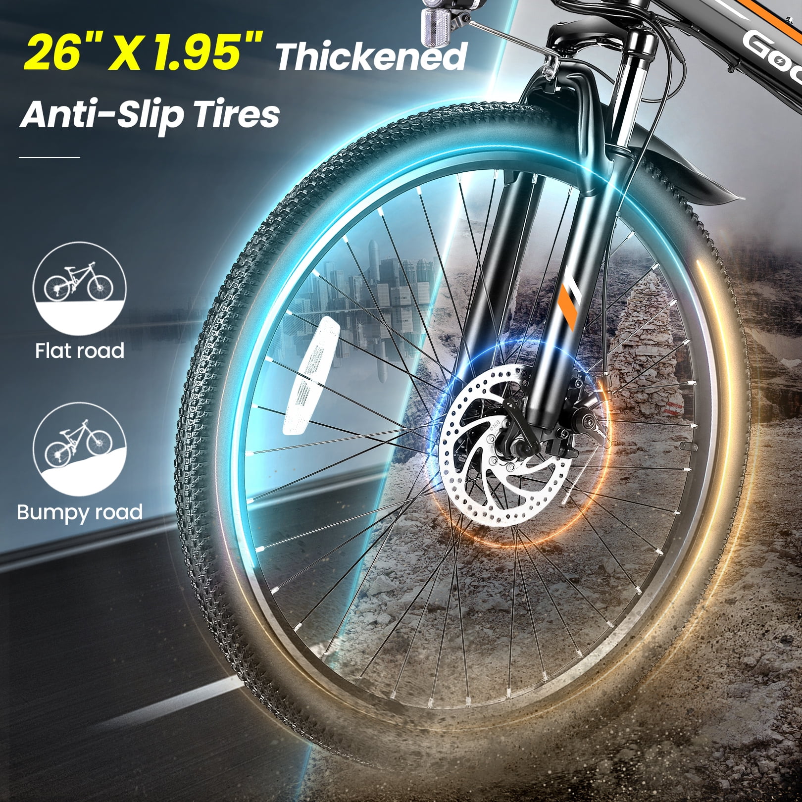 Gocio 26" Folding Electric bike for Adults, 750W Peak Motor 48V 7.8Ah Battery, 21 Speed Mountain Ebike, UL2849