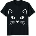 thumbnail image 2 of 100% Cotton Cat Face T-Shirt For Women And Girls Cute Black Cat Print Shirt With White Eyes And Whiskers Fun Animal Design Casual Top, 2 of 5