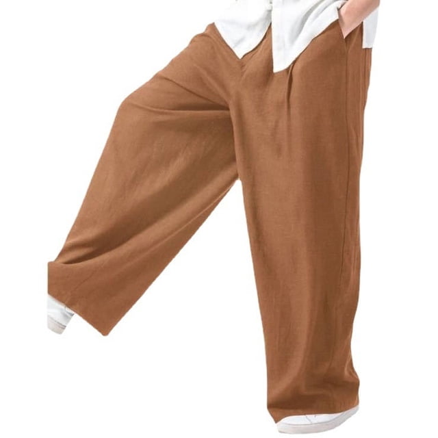 Pantalones de lino pegajosos para hombre Pantalones sueltos y rectos para hombre Pantalones casuales de otoño de algodón y lino Pantalones anchos con colgante para hombre