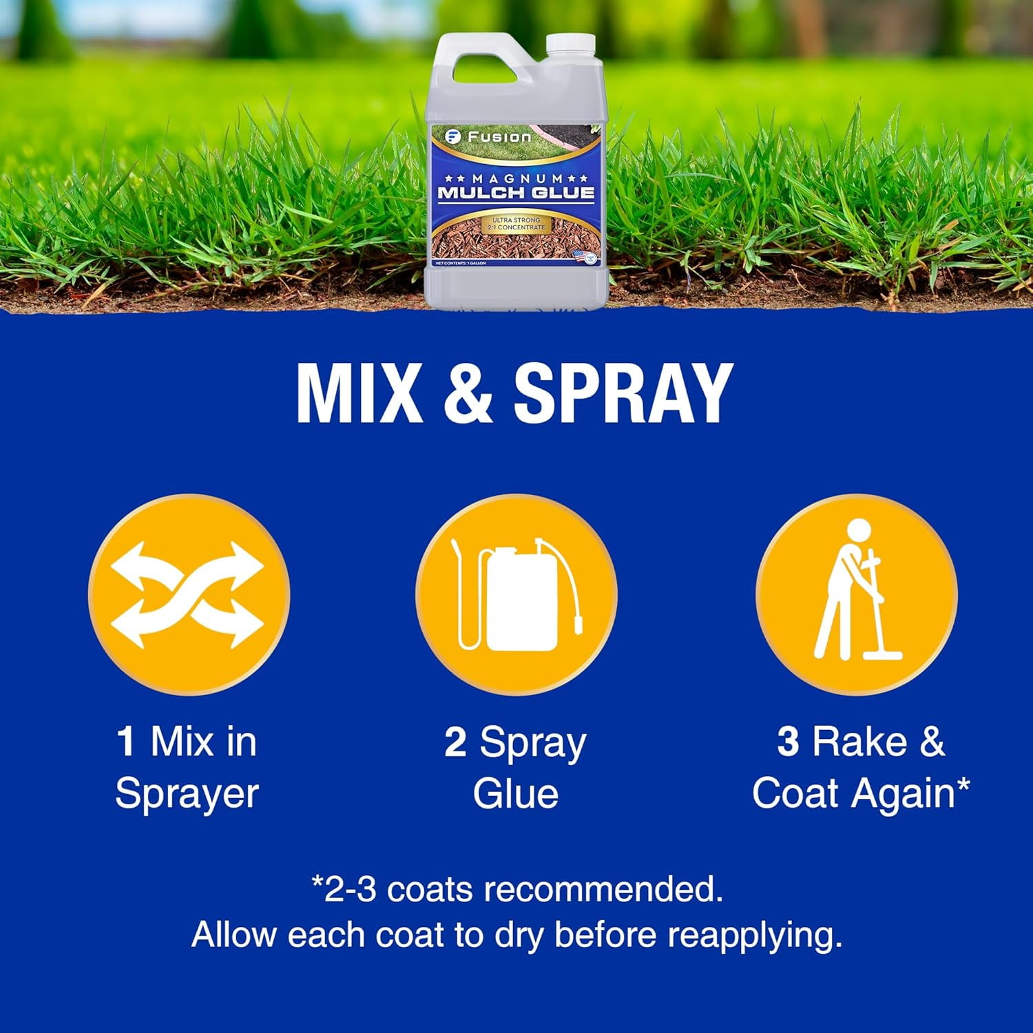 Fusion Magnum Mulch Glue (1 Gallon) - Mulch Glue for Landscaping and Pea Gravel Stabilizer, Fast-Dry, Non-Toxic, Strong Landscape Mulch and Rock Glue by Fusion Chemical