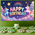 thumbnail image 4 of LUUFILx Unicorn Happy Birthday Party Backdrop Colorful Banner Decorations Photography Props Kids Celebration Background Rainbow Stars Cloud Decorations, 4 of 7