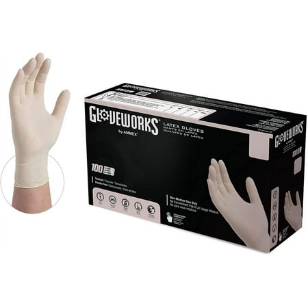 

Industrial Ivory Latex Gloves Box of 100 4 Mil Size Small Powder Free Textured Disposable TLF42100-BX White