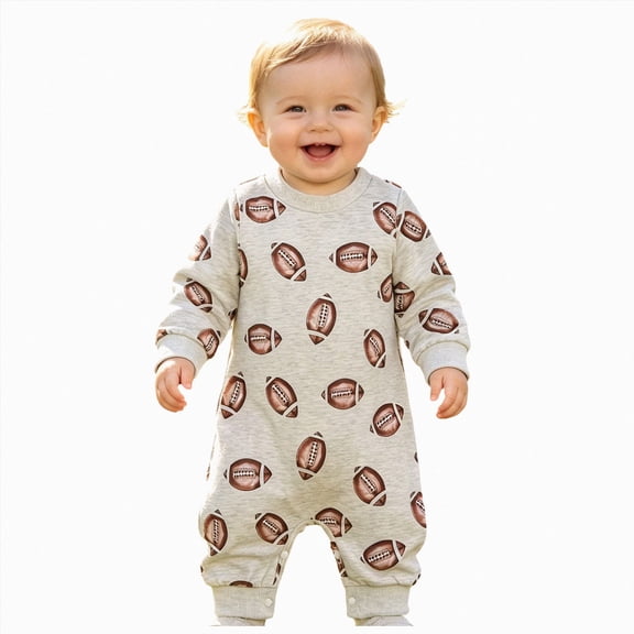 Wonitaaizi Infant Baby Boys Girl Football Outfit Print Funny Sport Sweatshirt Romper Playsuit Football Season Bodysuit Jumpsuit(12-18 Months,White)