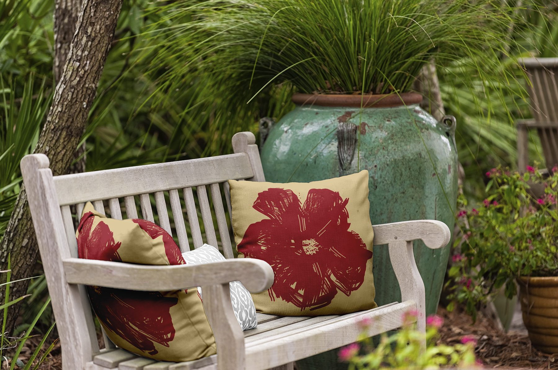 Simply Daisy 16" X 16" Polyester Outdoor Pillow, Beige