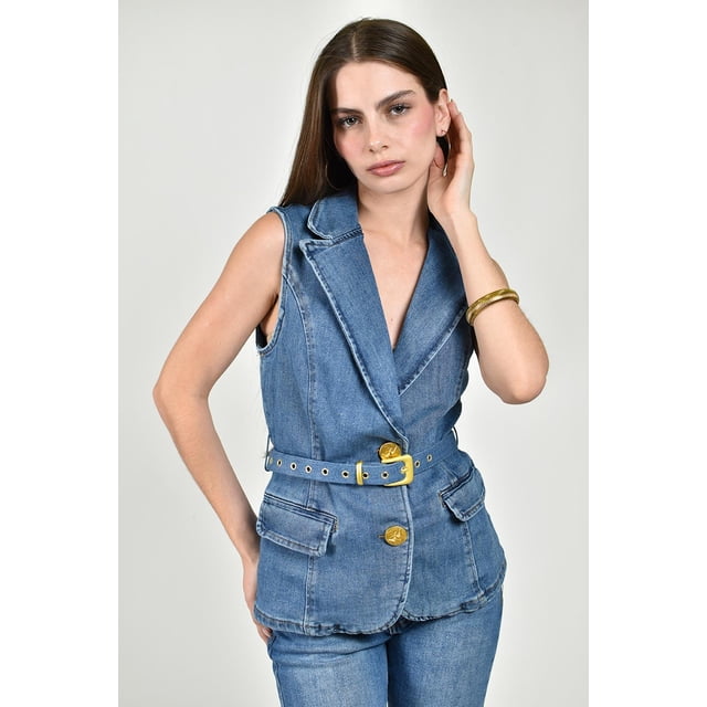 Chaleco denim con cinturon Roman Fashion /Juvenil, 41607 (Azul medio) azul CH