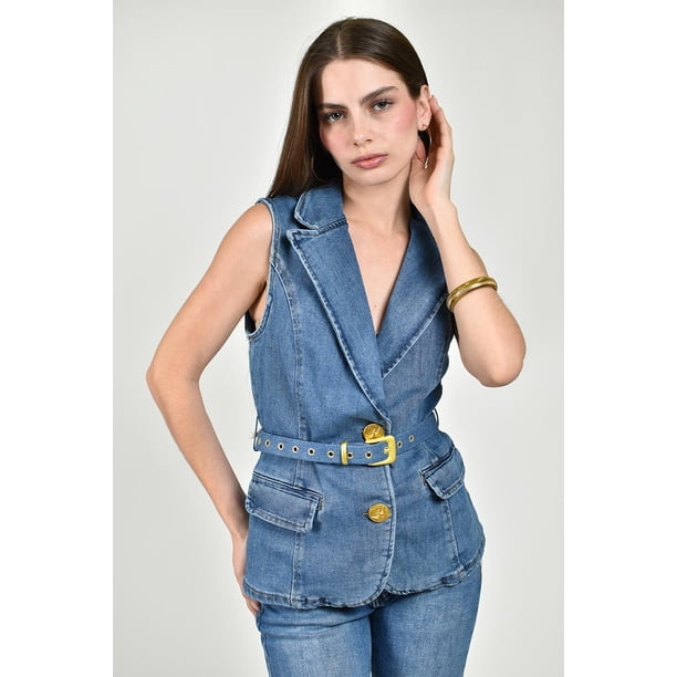 Chaleco denim con cinturon Roman Fashion /Juvenil, 41607 (Azul medio) azul M