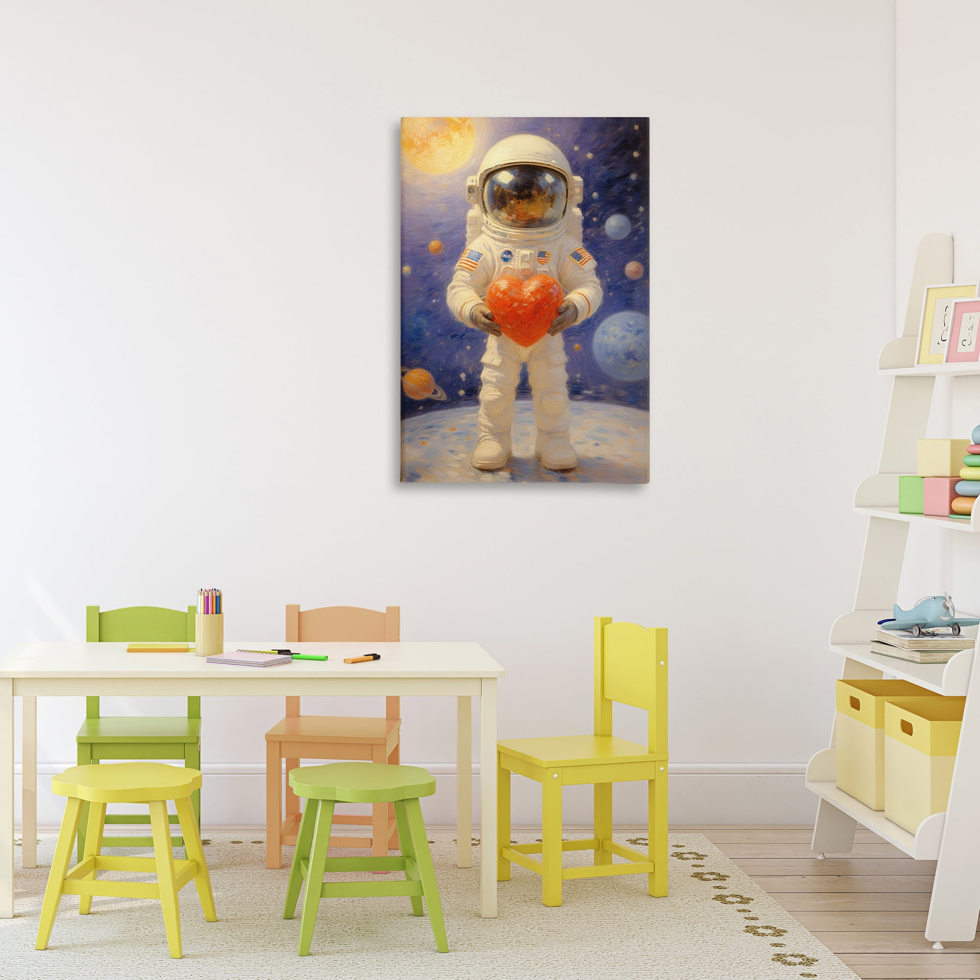 Astronaut Holding Heart Canvas Wall Art, design by Angie Hawke