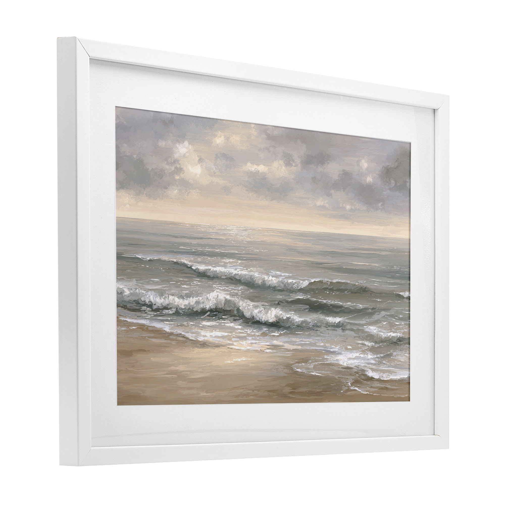 Stupell Industries Soft Rolling Beach Waves White Framed Print Under Glass, design by Jacky Ngan
