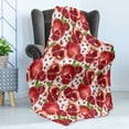 thumbnail image 4 of Harvest Soft Flannel Fleece Blanket, Exotic Tropical Pattern Complete and Peeled Pomegranates Image with Leaves, Cozy Plush for Indoor and Outdoor Use, 60" x 80", White and Vermilion, by Ambesonne, 4 of 5