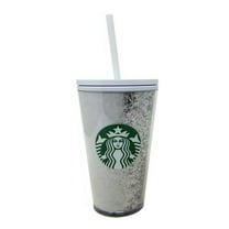 Starbucks 16 oz White Silver Fade Insulated Cold Cup Tumbler with straw
