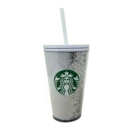 Starbucks 16 oz White Silver Fade Insulated Cold Cup Tumbler with straw