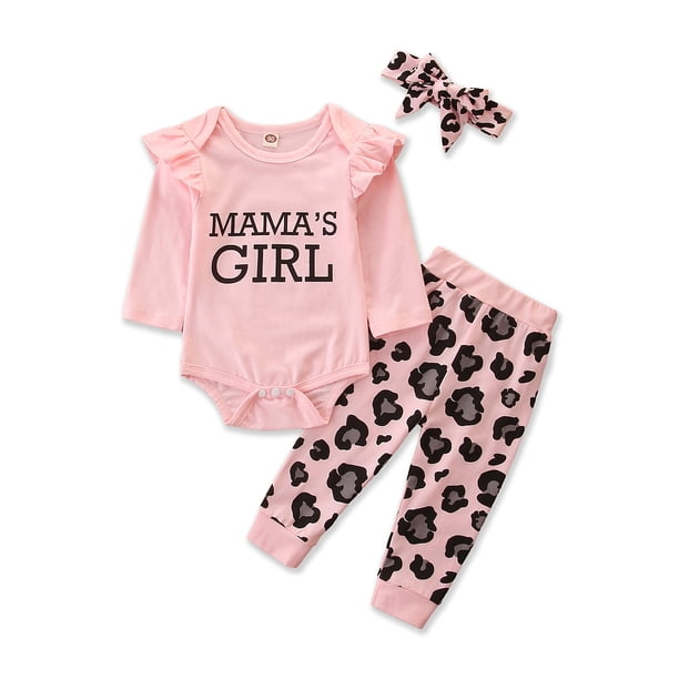 Baby Girls Clothes Newborn Infant Boys Autumn 3pcs Set Cotton Leopard Print Romper Pants Headband Toddler Kids Girls Clothing Walmart Com