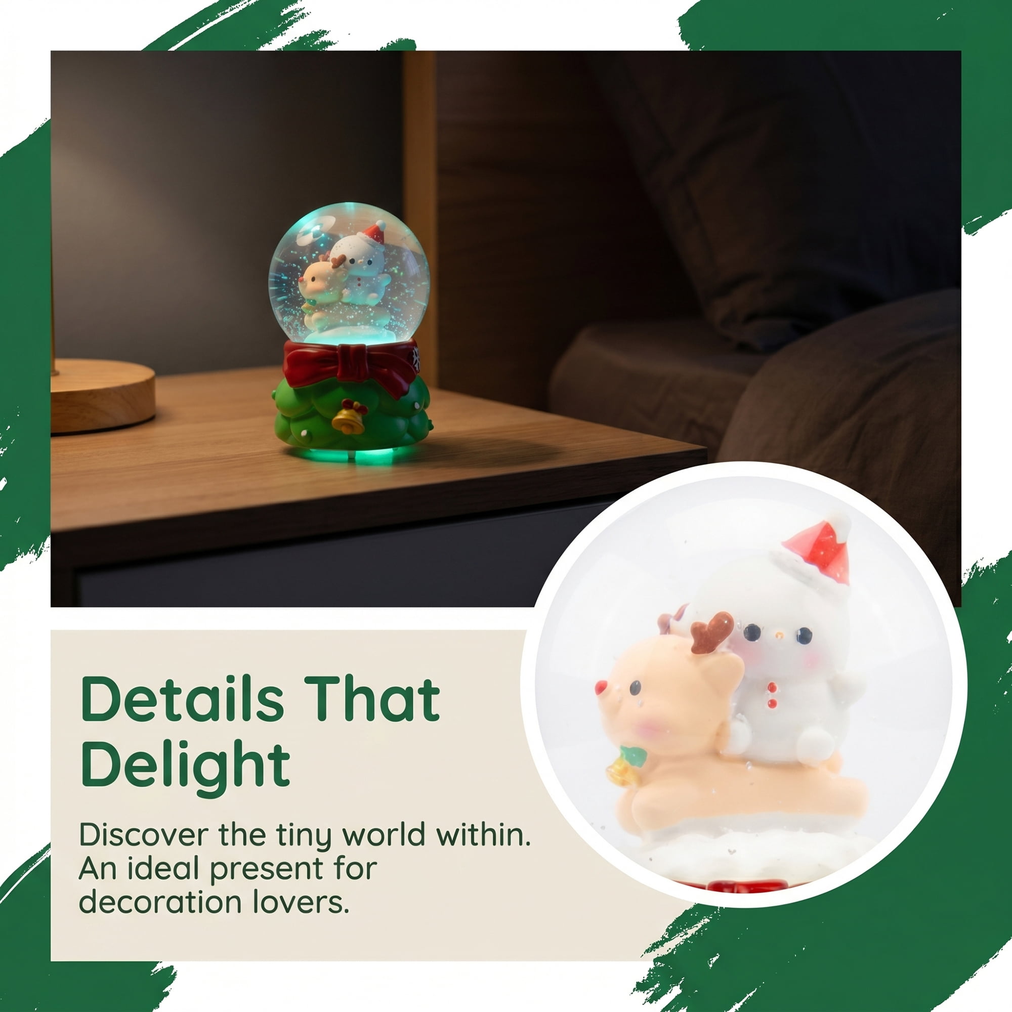 Unique Bargains Crystal Ball Shatterproof LED Glitter Globe Green D 2.6" x 2.6" x 3.7"