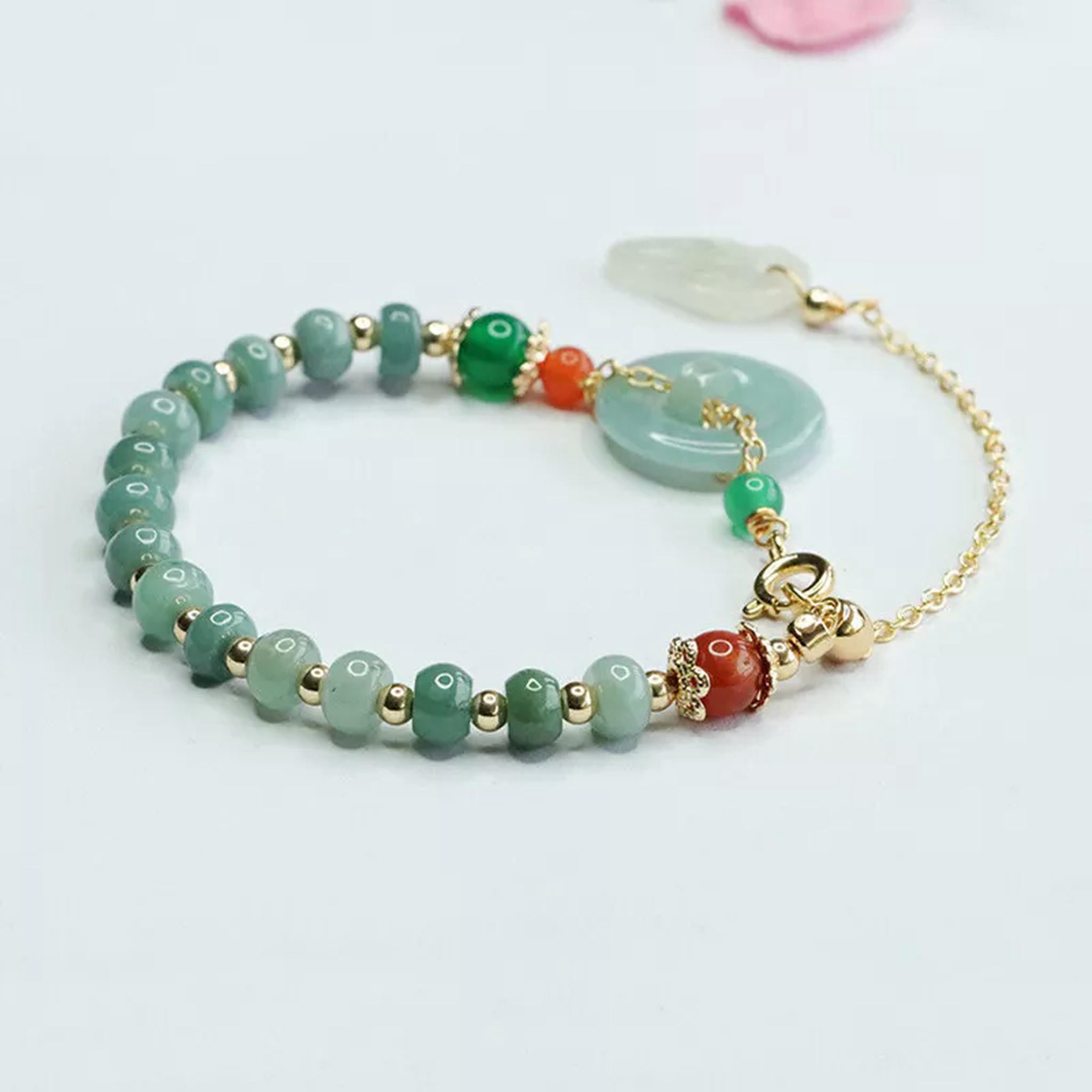 HOOUN A true A-grade 100% natural white green jade women's bead bracelet
