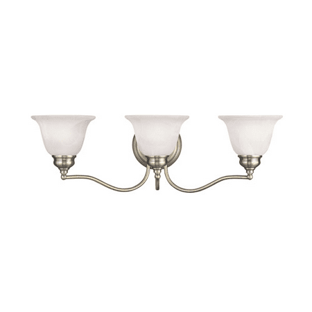 

Bathroom Vanity 3 Light With White Alabaster Glass Antique Brass size 24 in 300 Watts - World of Crystal