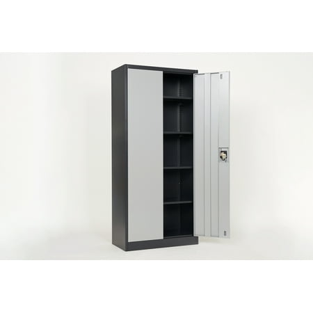 

Artlia Metal Storage Cabinet with 2 Doors and 4 Shelves Lockable Steel Storage Cabinet for Office Garage Warehouse (Grey)
