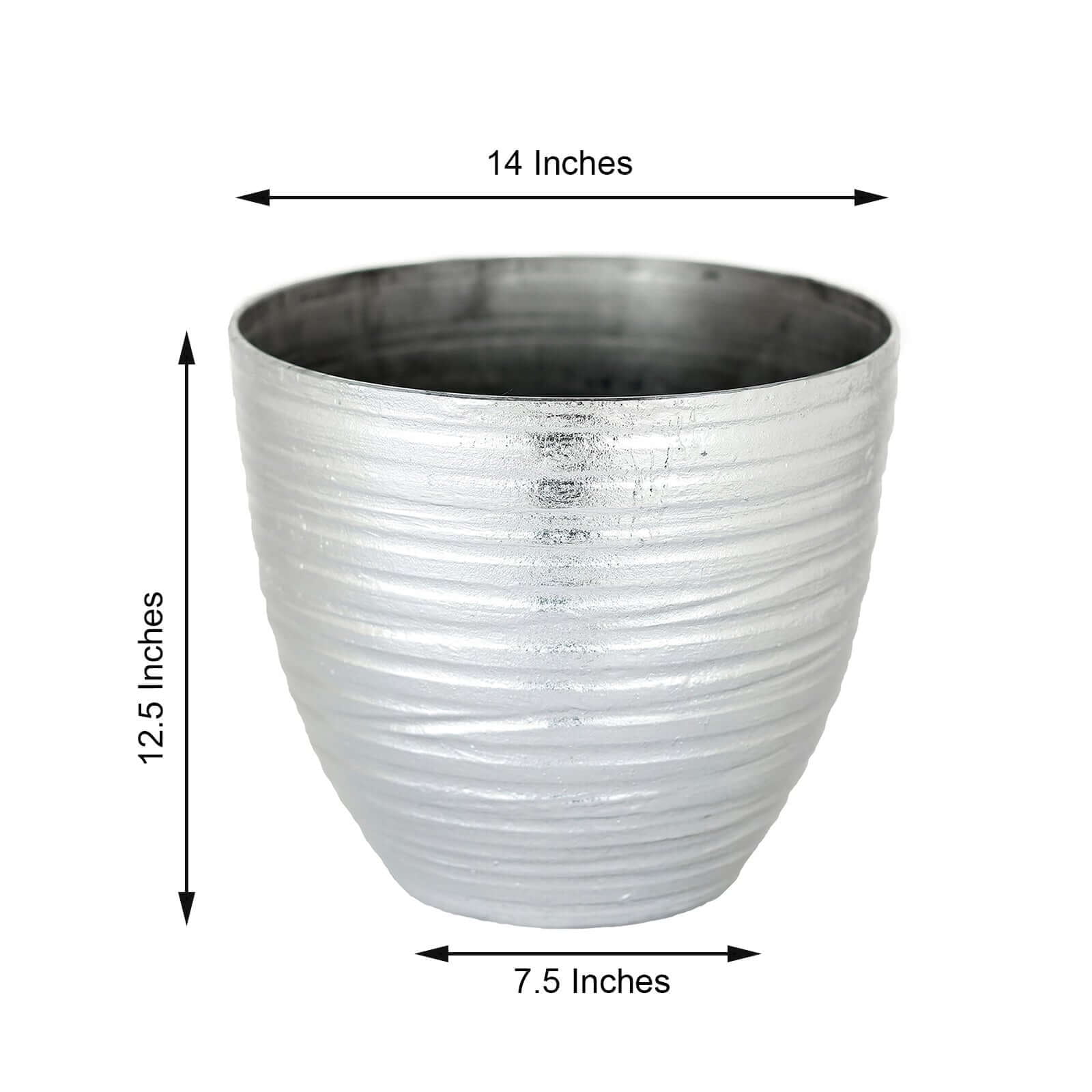 Efavormart 14" Dia Large Metallic Silver Planter, Decorative Indoor/Garden Pots For Flowers and Greenery