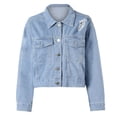 thumbnail image 6 of HONHUZH T Shirts,Zipper Denim Jackets for Women - Plus Size Long Sleeve Lapel Denim Coat Winter Casual Tops Outerwear, 6 of 9
