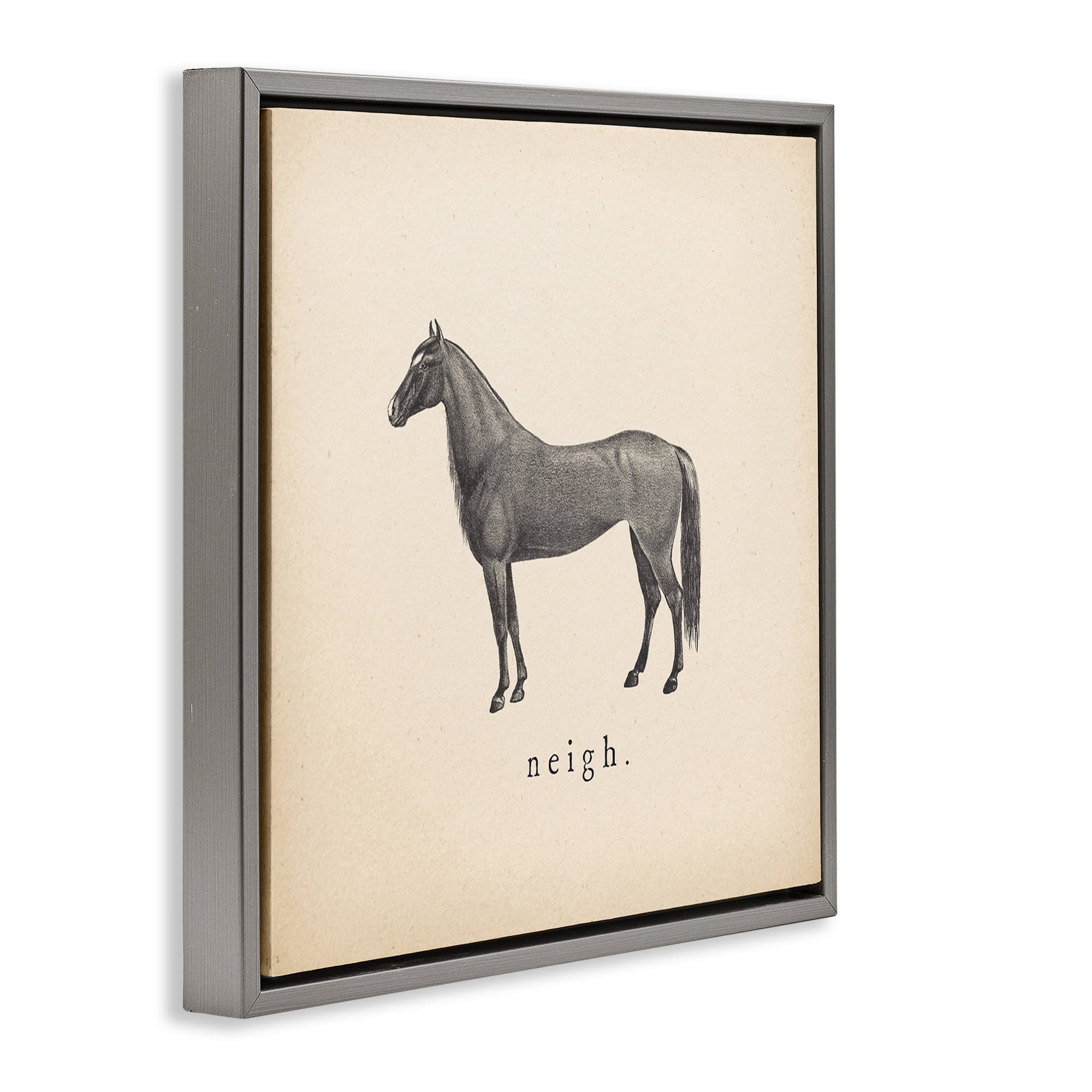 Stupell Industries Neigh Farm Horse Sounds Animals Painting Gray Floater Framed Canvas Art Print Wall Art, 25 x 25