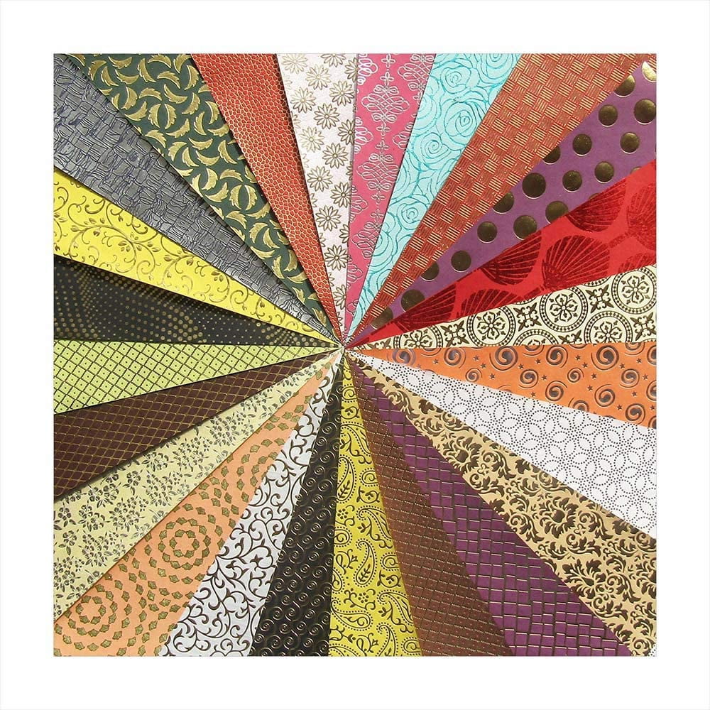 Paperhues Foil Fancy Collection Handmade Scrapbook Papers 12x12" Pad, 24 Sheets.