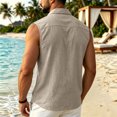 thumbnail image 4 of DwelliawoMen's Sleeveless Button Down Shirts Cotton Linen Summer Beach Vacation Basic Tank Shirts with PocketsKhakiXL, 4 of 5