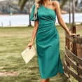 thumbnail image 4 of Fshaion Robe d'Été pour Femmes 2024 Grande Taille Couleur Unie Décontractée Printemps et Épaule Inclinée Manches Courtes Robe Liquidation Moins de 10!, 4 of 8