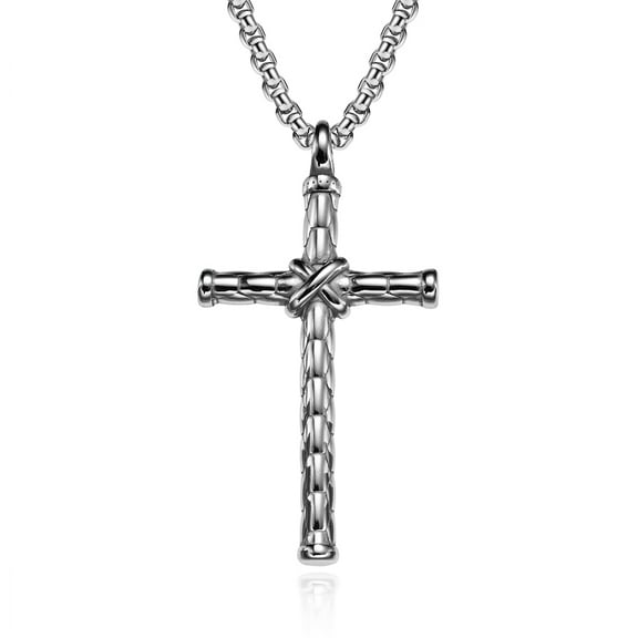 YIFSIY Cross Pendant for Men Hip-hop Stainless Steel Silver Cross Necklace Jewelry