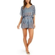 Michael Kors BLACK Marine Stripe V-Neck Romper Swim Cover-up, US Large