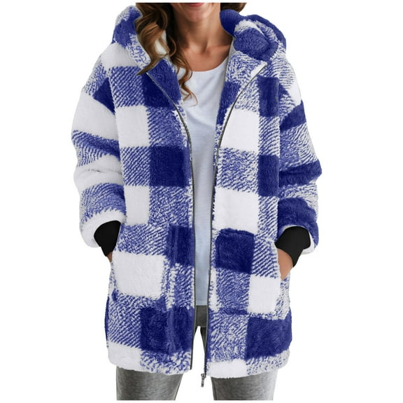 larppty Womens Oversized Sherpa Jacket Fuzzy Fleece Zip Up Jacket Warm Winter Coats Outerwear with Pockets (Blue, S)