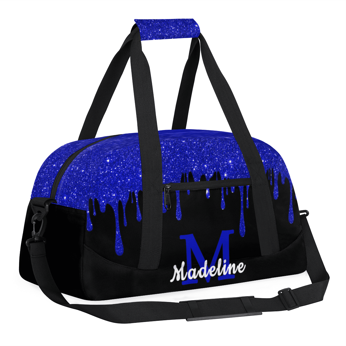 Herdesigns Personalized Sports Duffel Bag with Name Custom Weekender Overnight Bag Gym Bag Travel Dance Gymnastics Duffel Bag, Blue