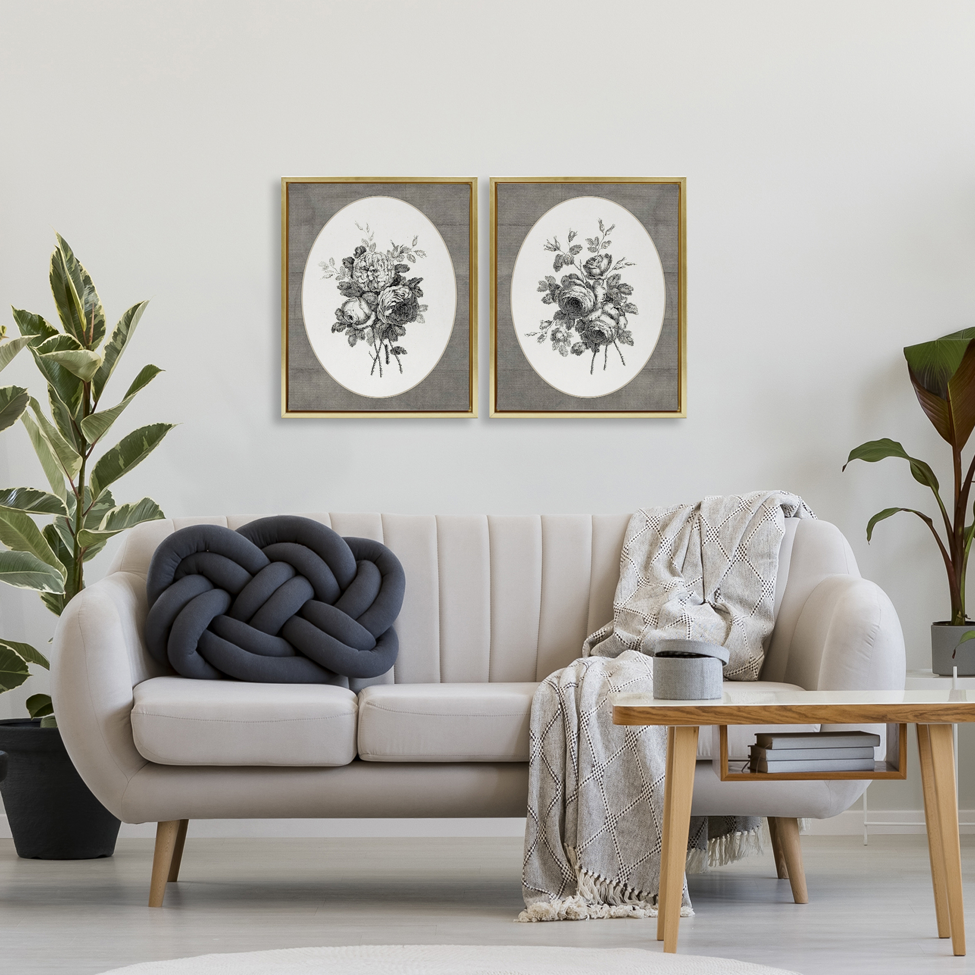 Vintage Petal Bundle Details 2 Piece Gold Framed Floater Canvas Set, design by Lettered and Lined