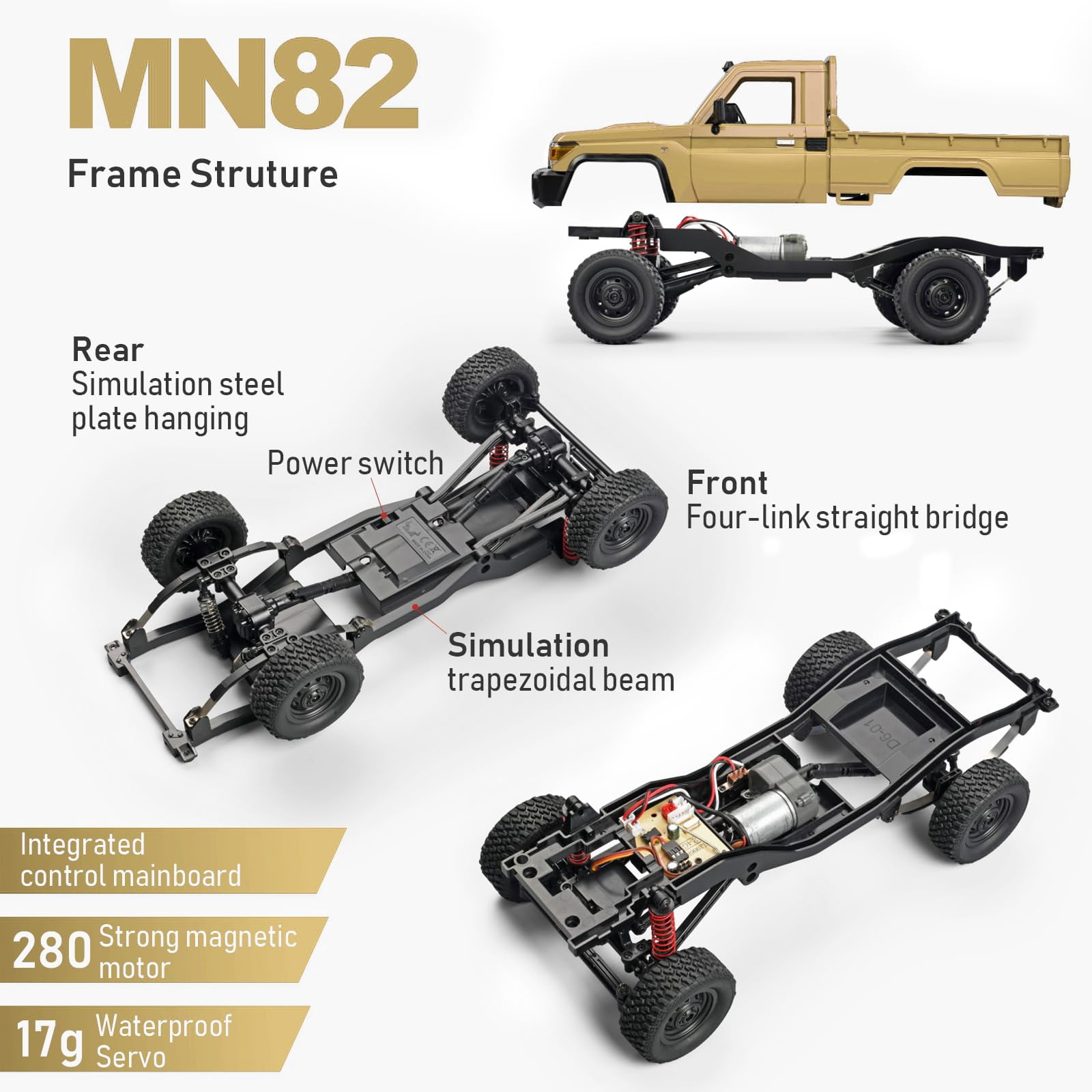 AOBAIWO 1/12 RC Crawler MN82 RC Car Rock Crawler 4x4 with 3 Upgraded 1200mah Battery 2.4GHz Remote Control Truck 4WD Off-Road Pick-up Truck RTR 280 Strong Magnetic Motor