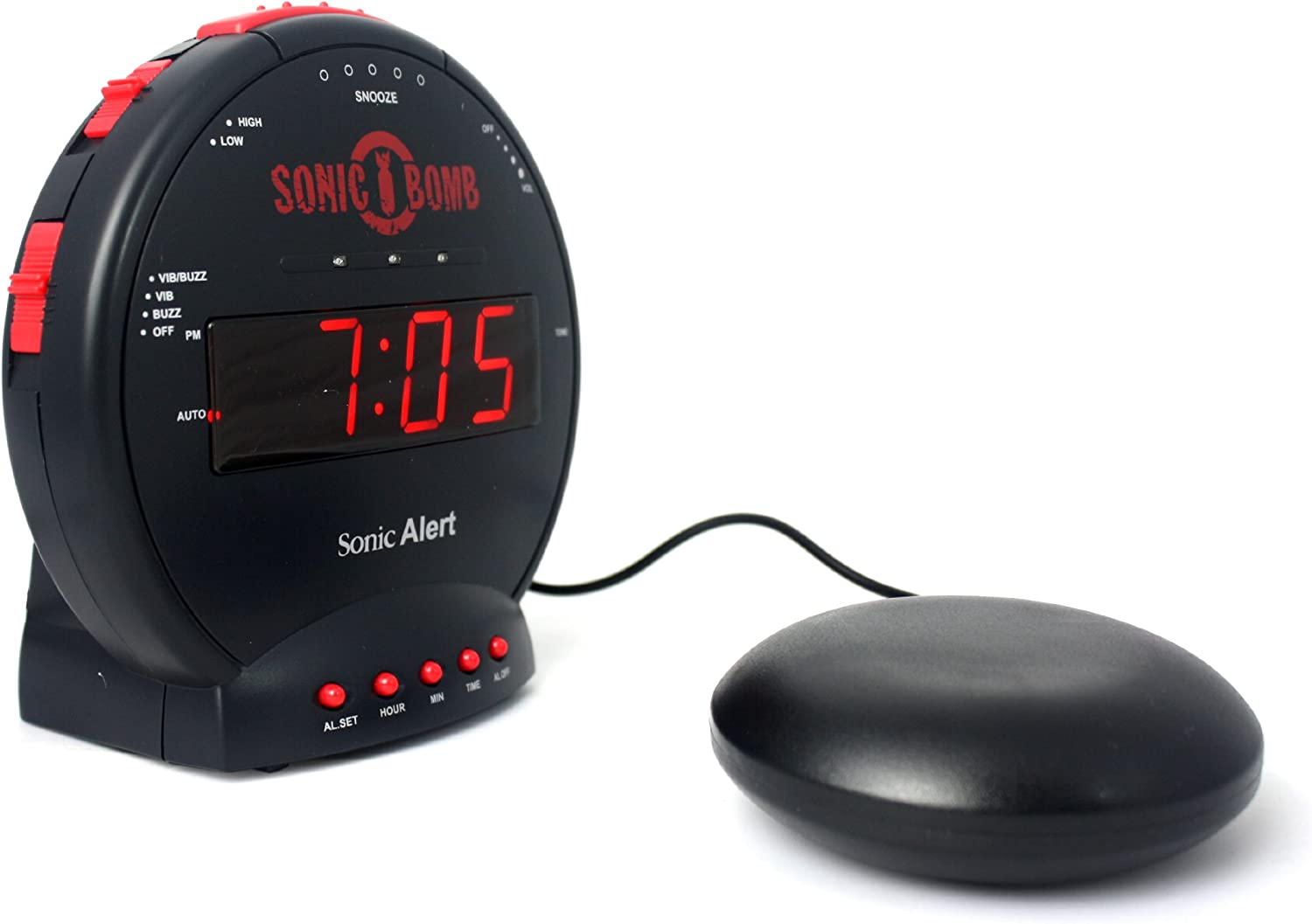 Sonic Alert - Sonic Bomb Dual Alarm Clock with Bed Shaker Vibrator and Digital Display - Black & Red - image 2 of 10