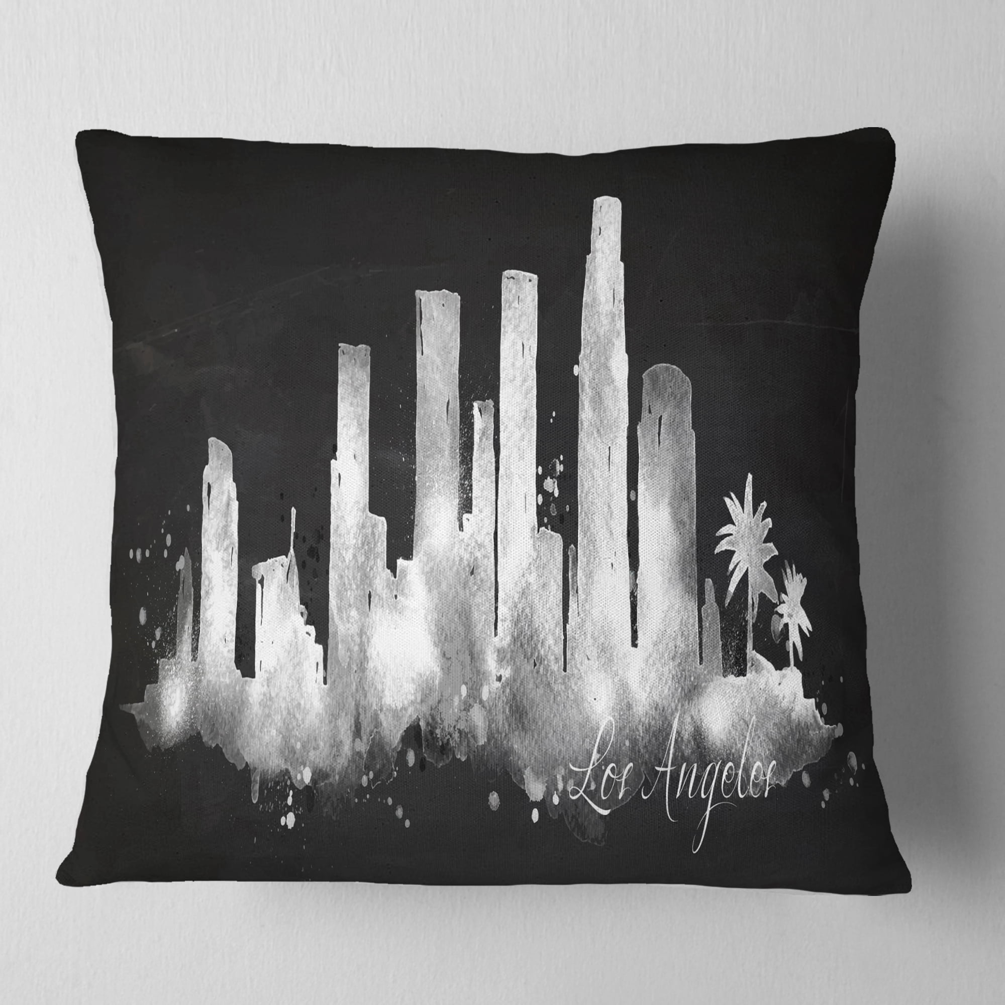 Designart Los Angeles Dark Silhouette - Cityscape Painting Throw Pillow - 18x18