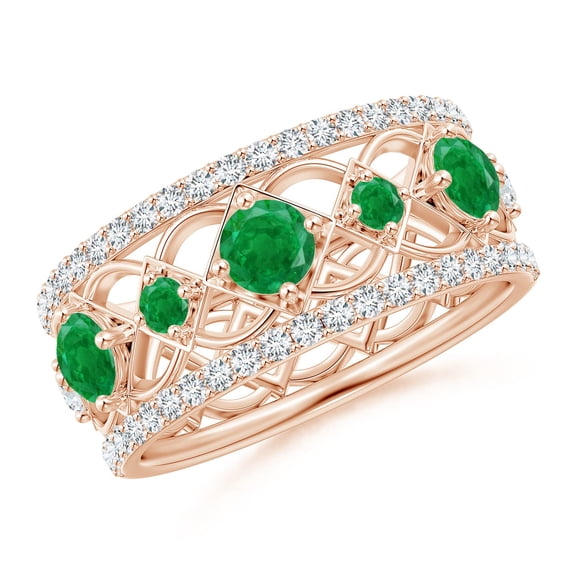 ANGARA Natural Art Deco Inspired Graduated Emerald and Diamond Ring in 14K Rose Gold for Women (Size-3.8mm) | May Birthstone, Birthday, Anniversary, Jewelry Gift for Women | Natural Emerald Ring